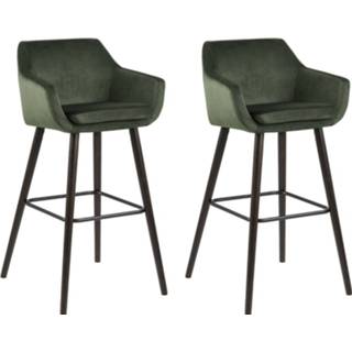 👉 Barkruk bosgroen fluweel hout groen 24designs Levanto - Set Van 2 Zithoogte 75 Cm 8720143242700