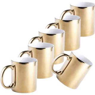 👉 Koffiebeker gouden keramisch keramiek goudkleurig 6x Metallic Koffiebekers/theemokken 350 Ml - Servies Bekers/mokken 8720147713336