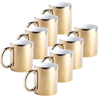 👉 Koffiebeker gouden keramisch keramiek goudkleurig 8x Metallic Koffiebekers/theemokken 350 Ml - Servies Bekers/mokken 8720147713350