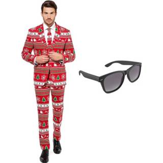 👉 Kerstboom polyester multikleur mannen Print Heren Kostuum / Pak - Maat 50 (L) Met Gratis Zonnebril 8719538394056