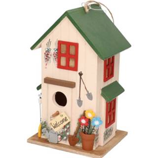 👉 Vogelhuisje wit groen houten hout multikleur Vogelhuisje/nestkastje Wit/groen 26 Cm - Tuindecoratie Vogelhuisjes 8720147697360