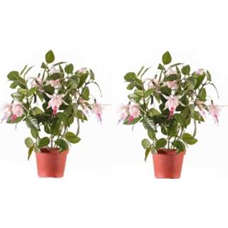 👉 Kunstplant roze kunststof groen 2x Lichtroze Fuchsiaplant 30 Cm Voor Binnen - Kunstplanten/nepplanten/binnenplanten 8720147529326