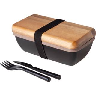 👉 Lunchbox hout zwart Cosy & Trendy 20x11x7.5cm Met Bestek 5400586066288