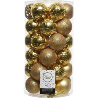 👉 Kerstbal gouden kunststof plastic goud goudkleurig 36x Kerstballen 6 Cm - Mix Onbreekbare Kerstboomversiering 8719538392120