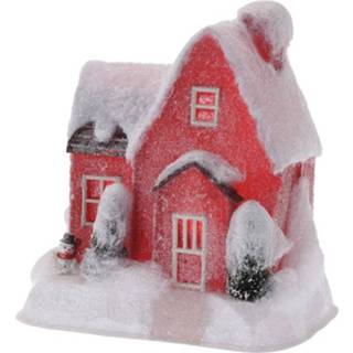 👉 Kerstdorp rood kunststof Huisje 25 Cm Type 1 Met Led Verlichting 8719538397699