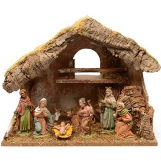 👉 Kerststal hout multikleur Met 8 Kerst Figuren 38 Cm - Kerststallen 8719538475274