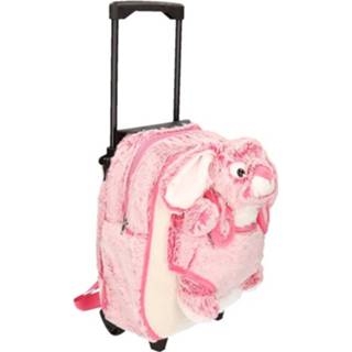👉 Trolley roze pluche polyester kinderen Kindertas Op Wieltjes Met Konijntje/haasje 35 X 25 13 Cm - 8719538417823