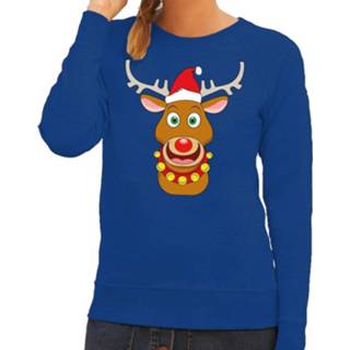 👉 Sweater rode blauw katoen XS vrouwen Foute Kersttrui / Met Rudolf Het Rendier Kerstmuts Voor Dames - Kersttruien (34) 8719538792302