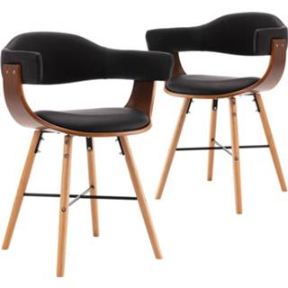 👉 Eetkamerstoel zwart kunstleer hout kunstleder Vidaxl Eetkamerstoelen 2 St En Gebogen 8719883666440