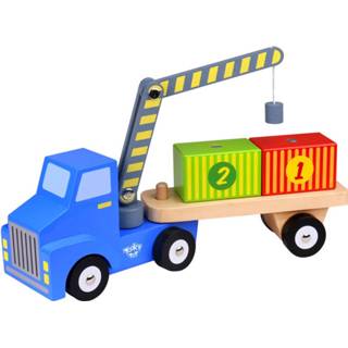 👉 Hijskraan hout multikleur jongens Tooky Toy Vrachtwagen Met 36 Cm 4-delig 6970090045721