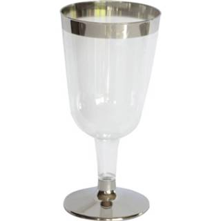 👉 Wijnglas transparant zilver kunststof 48x Luxe Wijnglazen Zilver/transparant - 180 Ml Herbruikbare 8720147498929