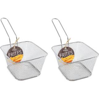 👉 Zilveren 2x stuks patat/snack serveermandjes/frietmandjes 14 cm