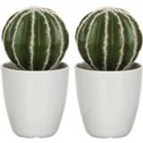 👉 Kunstplant groene witte plastic kunststof groen 2x Echinocactus/bolcactus 28 Cm In Pot - Kunstplanten/nepplanten 8720147387797
