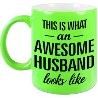 👉 Beker groen volwassenen Awesome husband / echtgenoot cadeau mok neon 330 ml