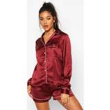 👉 Korte Pyjama Set Met Knopen En Lange Mouwen, Plum