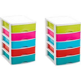 👉 Ladeblok wit Set van 2x stuks ladeblokken/bureau organizers met 5 lades gekleurd/wit 21 x 17 28 cm