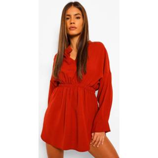 Petite Geweven Skater Jurk In Blouse Stijl, Rust