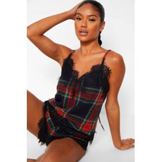 👉 Flannel Flannel Eyelash Lace Cami And Short Set, Red