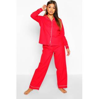 👉 Geborstelde Pyjama Set Met Knopen En Broek, Red