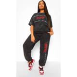 👉 Plus Acid Wash Gebleekte Worldwide Joggingbroek Met Prikkeldraad Print, Charcoal