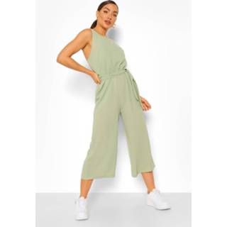 👉 Geweven Mouwloze Broekrok-Jumpsuit, Salie