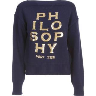 👉 Sweater vrouwen blauw Crew Neck Logo Paillettes