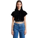 👉 Shirt s vrouwen zwart Stretch Corduroy CAP Sleeve Hoodie W/logo Elastic