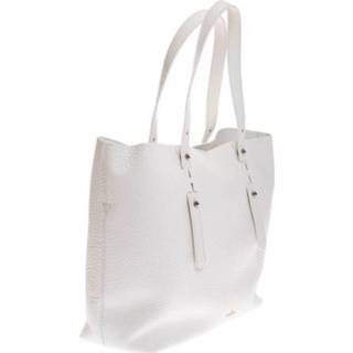 👉 Leather onesize vrouwen wit Grained shopping bag with handles