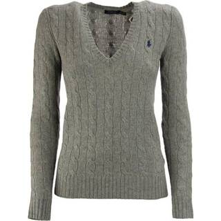 👉 Sweater XL vrouwen grijs V-neck cable