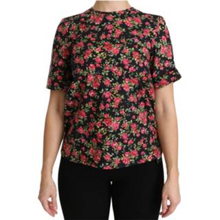 👉 Short sleeve vrouwen zwart Roses Top Blouse