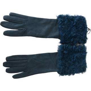 👉 Glove leather s vrouwen blauw Mid Arm Shearling Fur Gloves 8053286007296