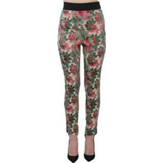 👉 Broek vrouwen groen Stirrup Jacquard Floral Stretch Trousers Pants