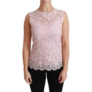 👉 Sleeveless roze vrouwen beige Pink Lace Cotton Top