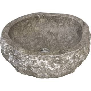 👉 Waskom licht grijs natuursteen ovaal lavabo Imso Astratto Fume Riviersteen 45x15cm