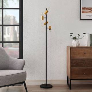 👉 Vloerlamp zwart roestvrij staal a++ goud Lindby Idis vloerlamp, 4-lamps