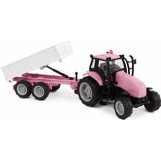 👉 Aanhanger kinderen roze Kids Globe Farming tractor met die cast frictie licht geluid 8713219379417