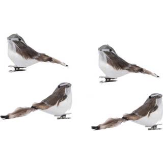 👉 Kerstversiering beige 8x Kerstversieringen vogel op clip 11 cm