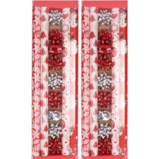 👉 Inpakpapier rood wit 2x stuks kerst inpakpapier/cadeaupapier set rood/wit 13-delig