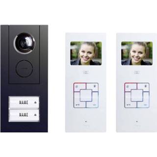 👉 Antraciet M-e modern-electronics 41183 Complete set voor Video-deurintercom Kabelgebonden Tweegezinswoning 4250109170890