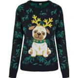 👉 Sweater zwart groen vrouwen s Urban Classics - Ladies Pug Christmas jumper 4053838527979