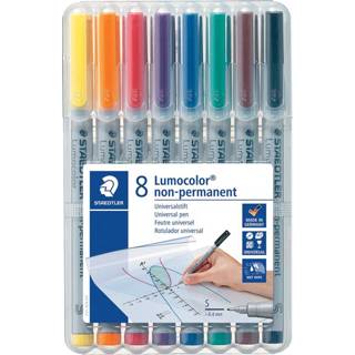 👉 Blauw Staedtler OHP-marker Lumocolor non-permanent, superfijn 0,4 mm, doos van 8 stuks in geassorteerde kleuren 4007817307830