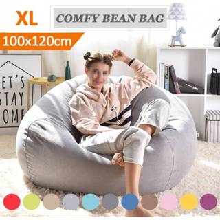 👉 Beanbag linnen 100x120cm Sofas Lazy Cover Chairs without Filler Linen Cloth Lounger Seat Bean Bag Pouf Puff Couch Tatami Living Room