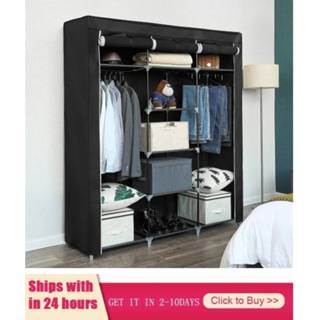 👉 Wardrobe Non Woven Bedroom Cloth Portable Storage Cabinet Folding Clothing 175x150x45cm HWC