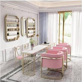 👉 Sofa goud Nordic double marble nail table and chair set web celebrity gold single person iron art