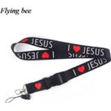 👉 Keychain vrouwen Flyingbee I love Jesus Cartoon cool Phone Lanyard Women Fashion Strap Neck Lanyards for ID Card Keys X0594