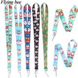 👉 Keychain Flyingbee Christmas series Phone Lanyard Cartoon Punk Neck Strap for Keys ID Card Mobile Lanyards X0654