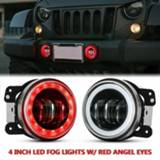 👉 Projector rood 4 Inch 60W LED Fog Lights with RED Halo Ring DRL for Jeep JK/JL/JT Dodge Front Bumper Lamps