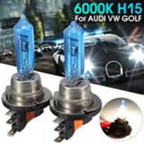 👉 Hoofdlamp blauw 2pcs H15 Halogen Lamp 12V 15/55W 6000K HeadLight Bulb Dark Blue Glass Car Light For VW GOLF AUDI