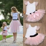 Sleeveless wit roze vrouwen baby's meisjes kinderen Family Matching Outfits Women Baby Girls Kids Skirt Sets Mother Daughter Top T-shirt Mini Tulle Tutu White Pink