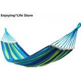 👉 Hangmat blauw canvas Outdoor Hammock Idyllic Swing Chair Single Thick Blue Stripes Curved Stick 280x80